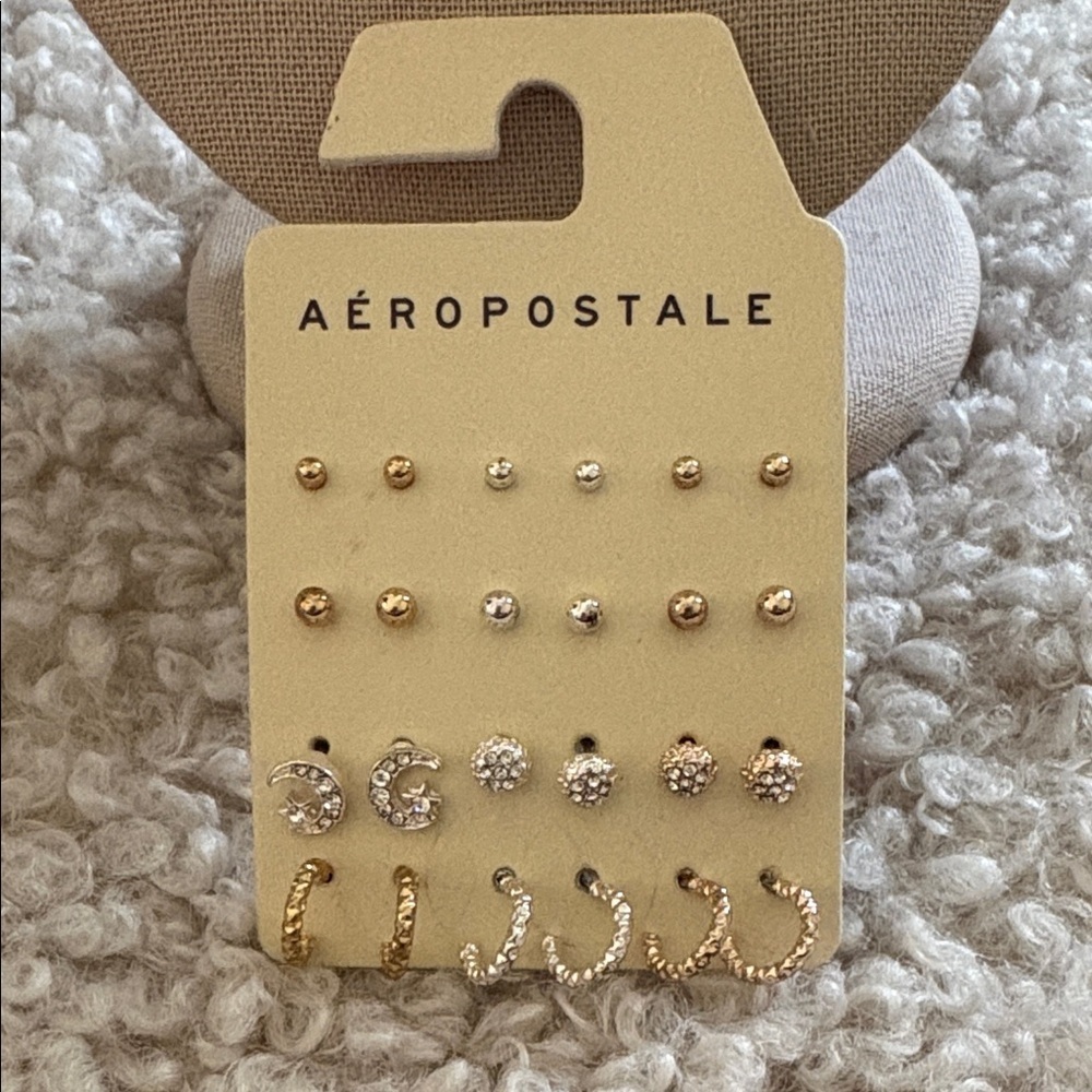 Aeropostale Gold and Silver Stud and Hoop Earring Set